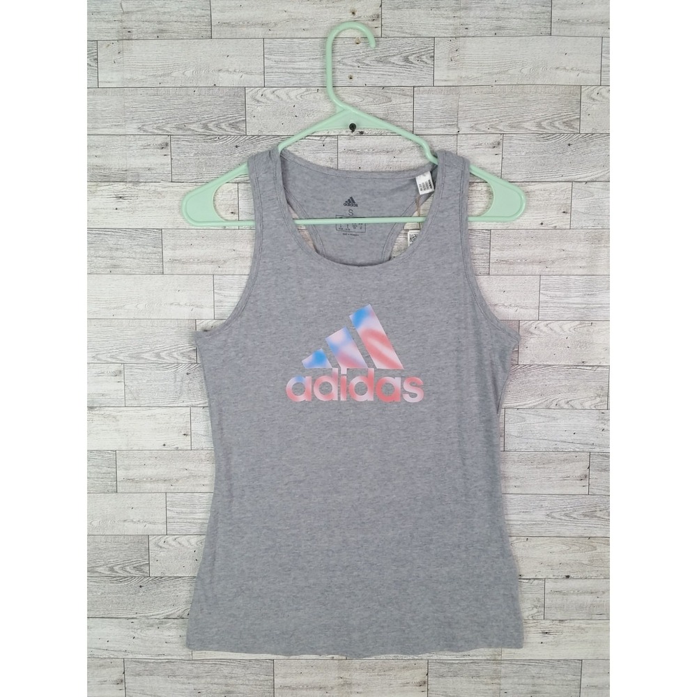 Adidas Women's Americana Cotton Graphic Tank Top Grey Heather Size Small S